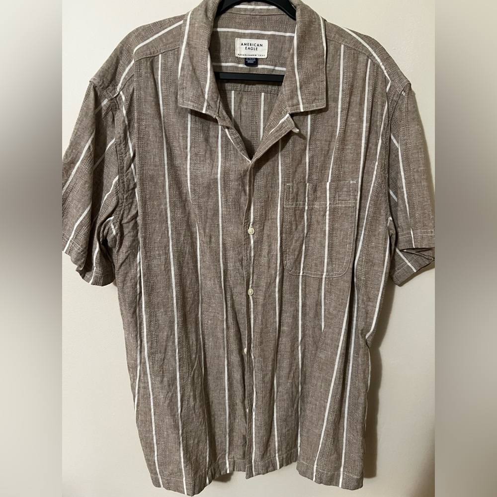 American Eagle Outfitters Taupe and White Striped Shirt